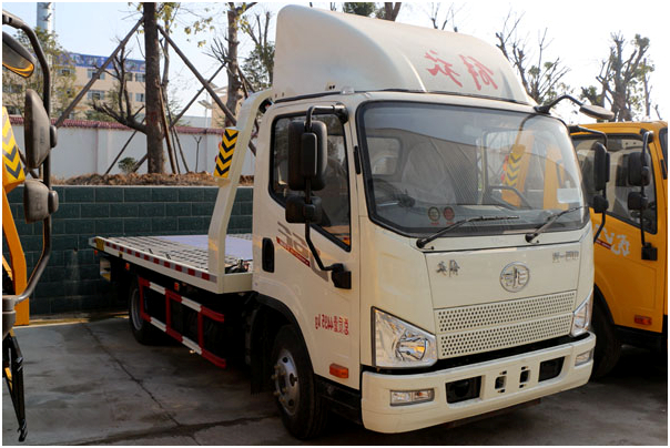 解放J6一拖二藍牌平板清障車拖車